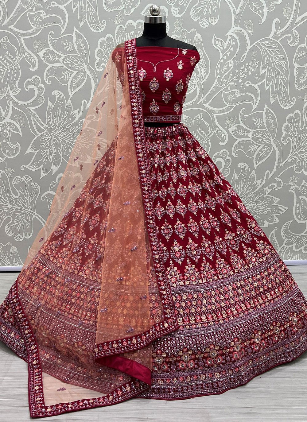 Lehenga Choli Georgette Red Diamond Lehenga Choli