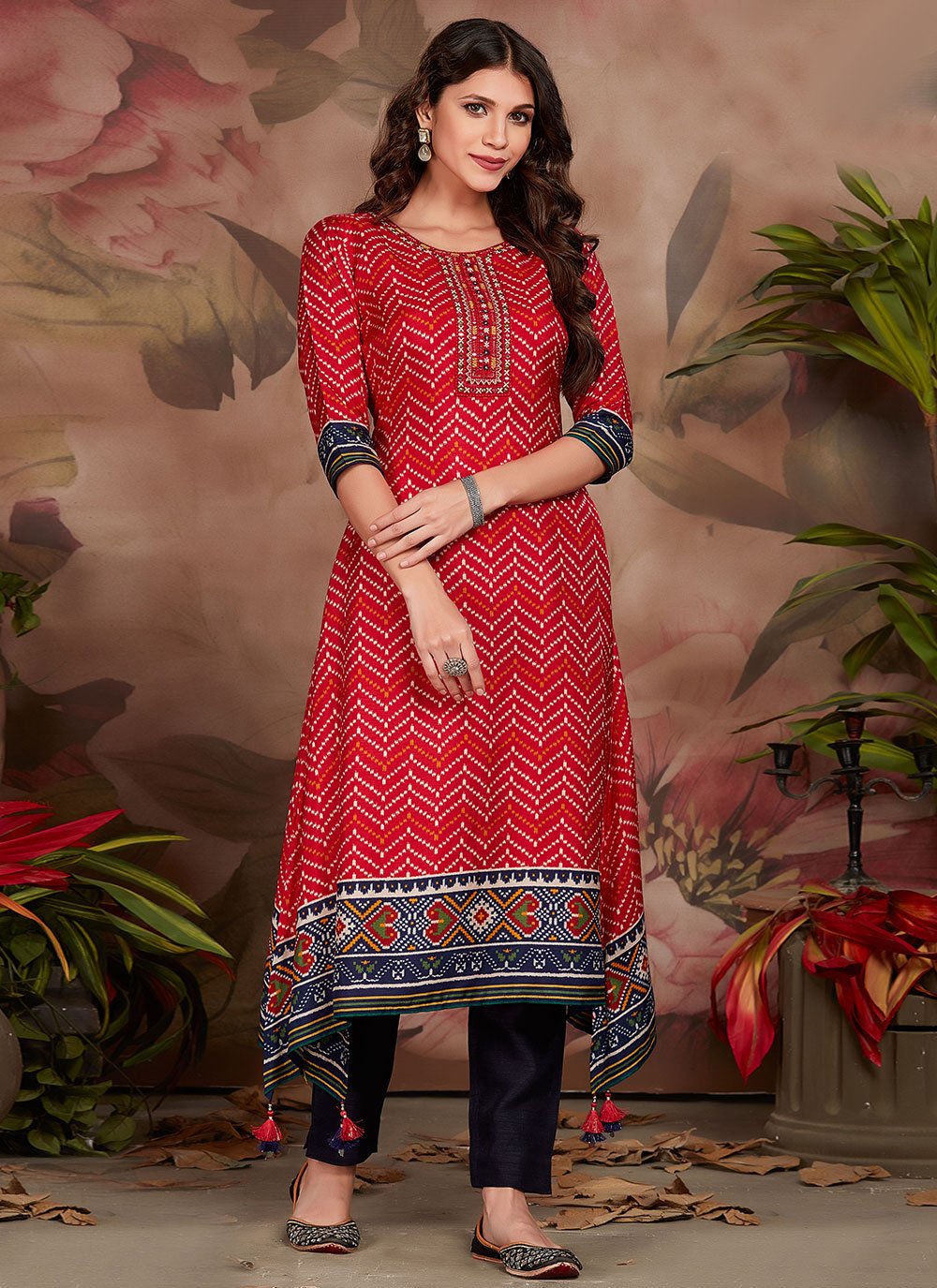 Casual Kurti Silk Red Digital Print Kurtis