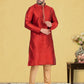 Kurta Pyjama Dupion Silk Red Fancy Work Mens