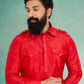 Kurta Pyjama Dupion Silk Red Plain Mens