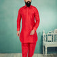 Kurta Pyjama Dupion Silk Red Plain Mens