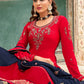 A Line Lehenga Faux Crepe Red Embroidered Lehenga Choli