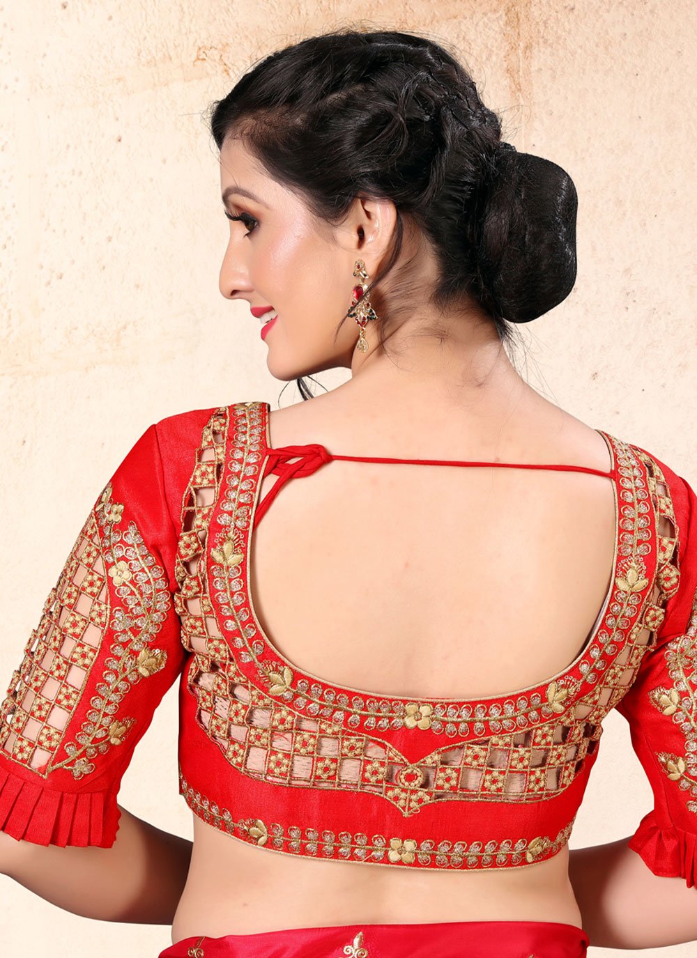 Designer Blouse Silk Red Embroidered Blouse