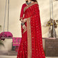 Designer Vichitra Silk Red Diamond Saree
