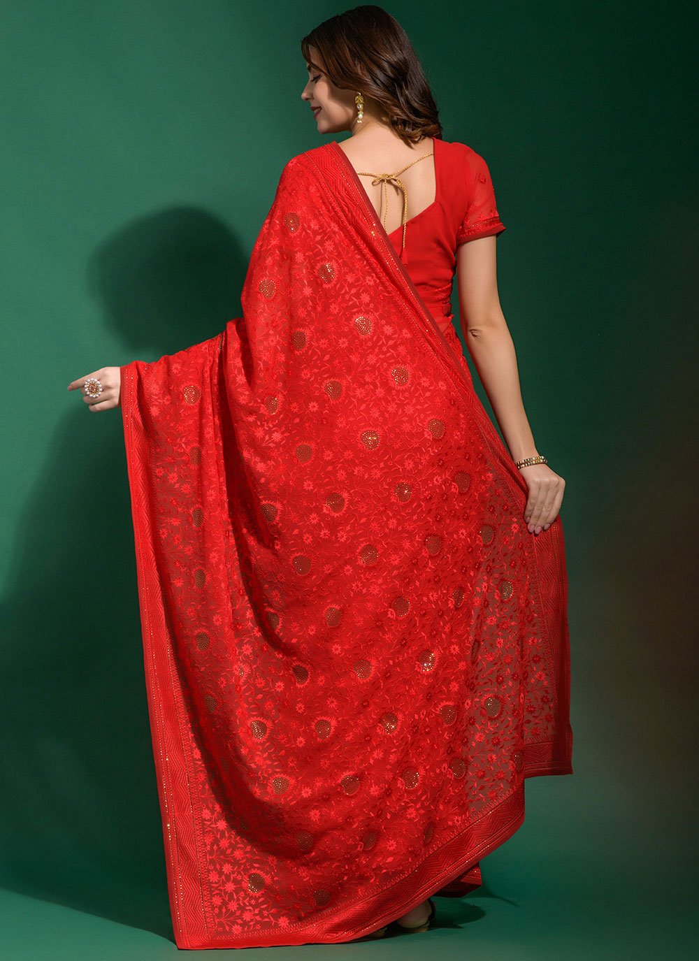 Contemporary Georgette Red Diamond Saree