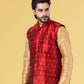 Nehru Jackets Malbari Silk Red Embroidered Mens