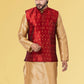 Nehru Jackets Malbari Silk Red Embroidered Mens