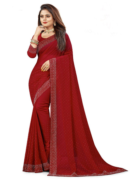 Trendy Saree Georgette Red Embroidered Saree