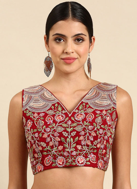 Blouse Georgette Red Embroidered Blouse