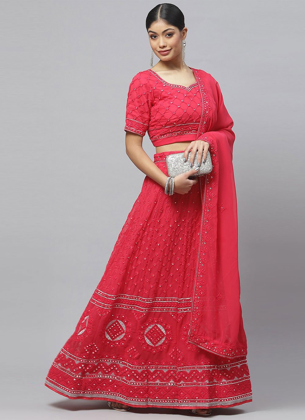 Lehenga Choli Georgette Red Embroidered Lehenga Choli