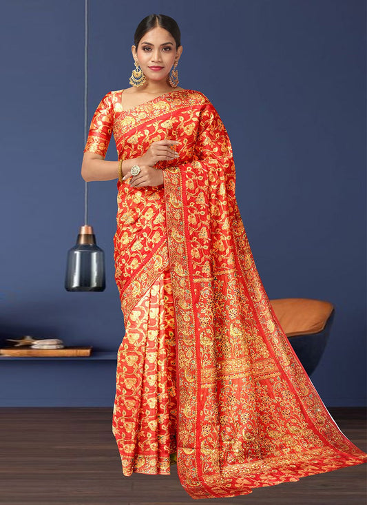 Classic Kanjivaram Silk Red Embroidered Saree