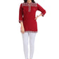 Designer Kurti Viscose Red Embroidered Kurtis