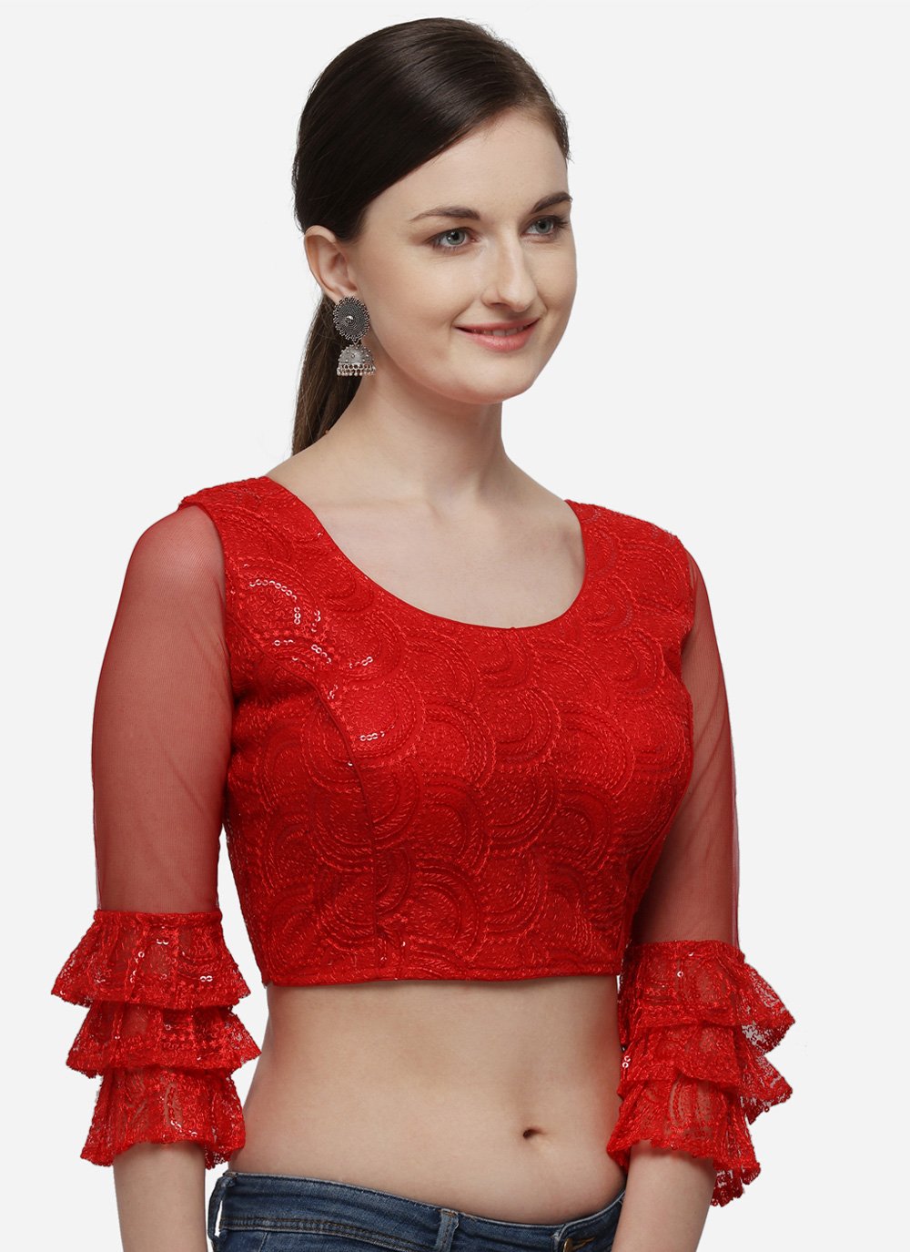 Blouse Net Red Embroidered Blouse