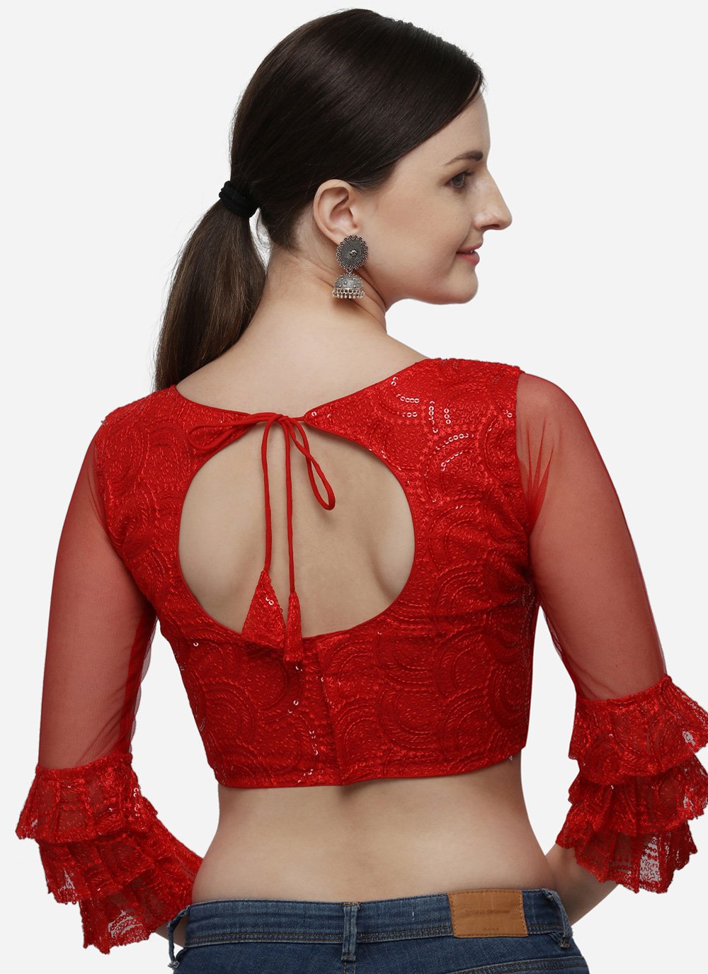 Blouse Net Red Embroidered Blouse