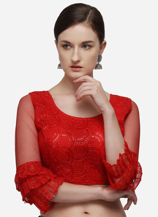 Blouse Net Red Embroidered Blouse