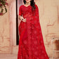 Contemporary Net Red Embroidered Saree