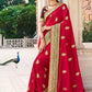 Classic Vichitra Silk Red Embroidered Saree