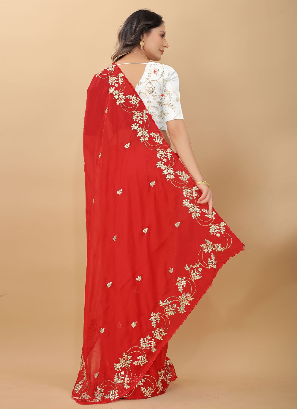 Contemporary Rangoli Silk Red Embroidered Saree