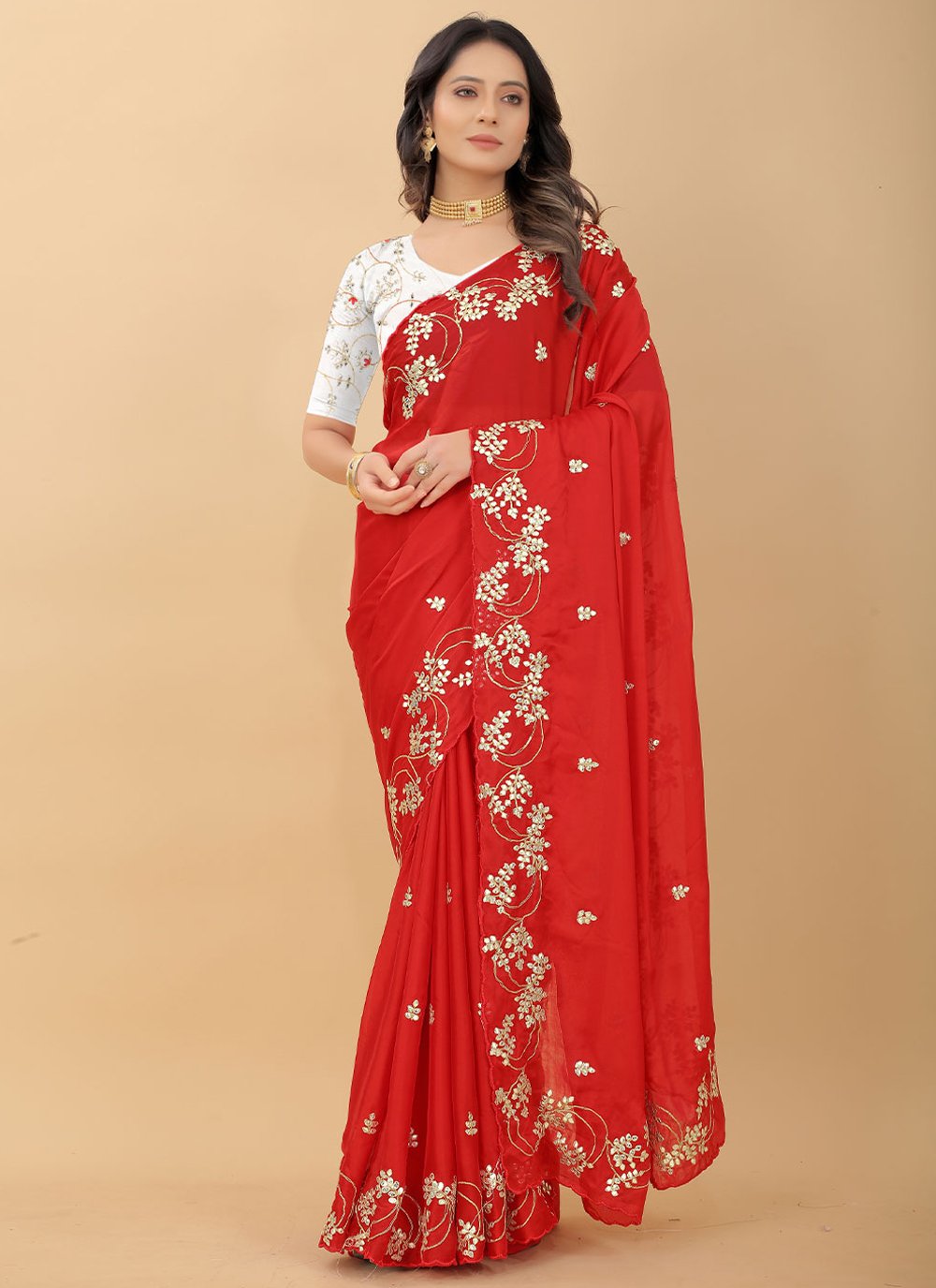 Contemporary Rangoli Silk Red Embroidered Saree