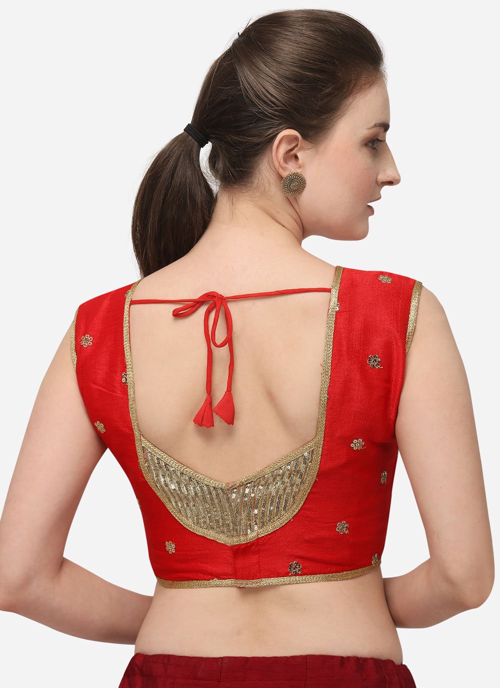 Designer Blouse Silk Red Embroidered Blouse