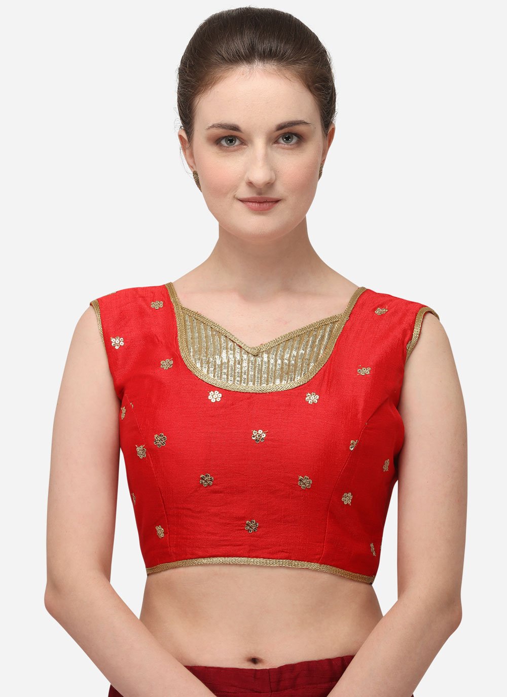 Designer Blouse Silk Red Embroidered Blouse