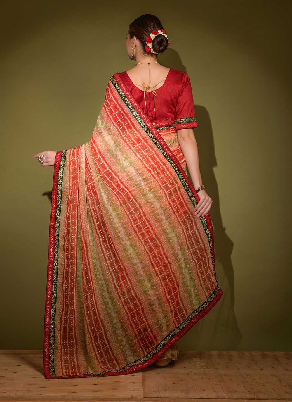 Classic Georgette Red Foil Print Saree