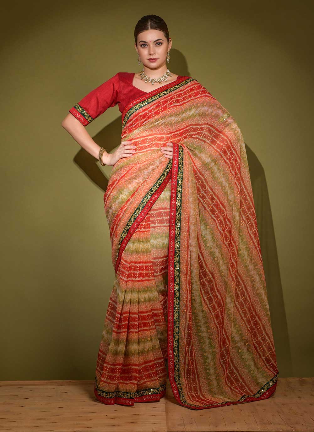 Classic Georgette Red Foil Print Saree