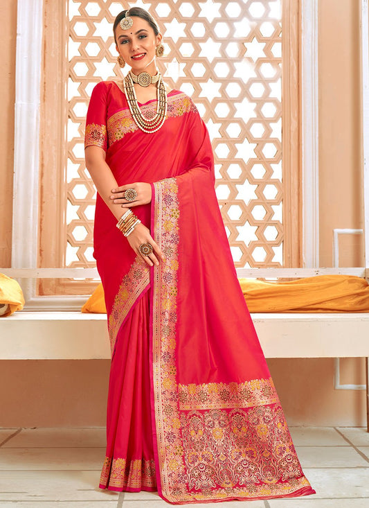 Designer Silk Red Patch Border Saree