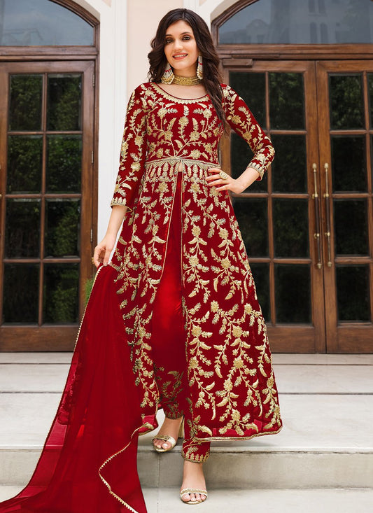Trendy Suit Net Red Cord Work Salwar Kameez