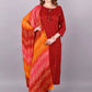 Pant Style Suit Rayon Red Fancy Work Salwar Kameez