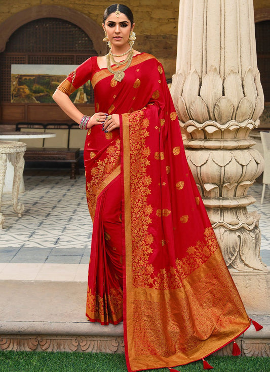 Trendy Saree Satin Silk Red Patch Border Saree