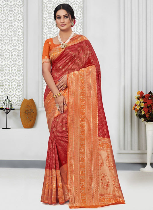 Casual Silk Red Weaving Saree