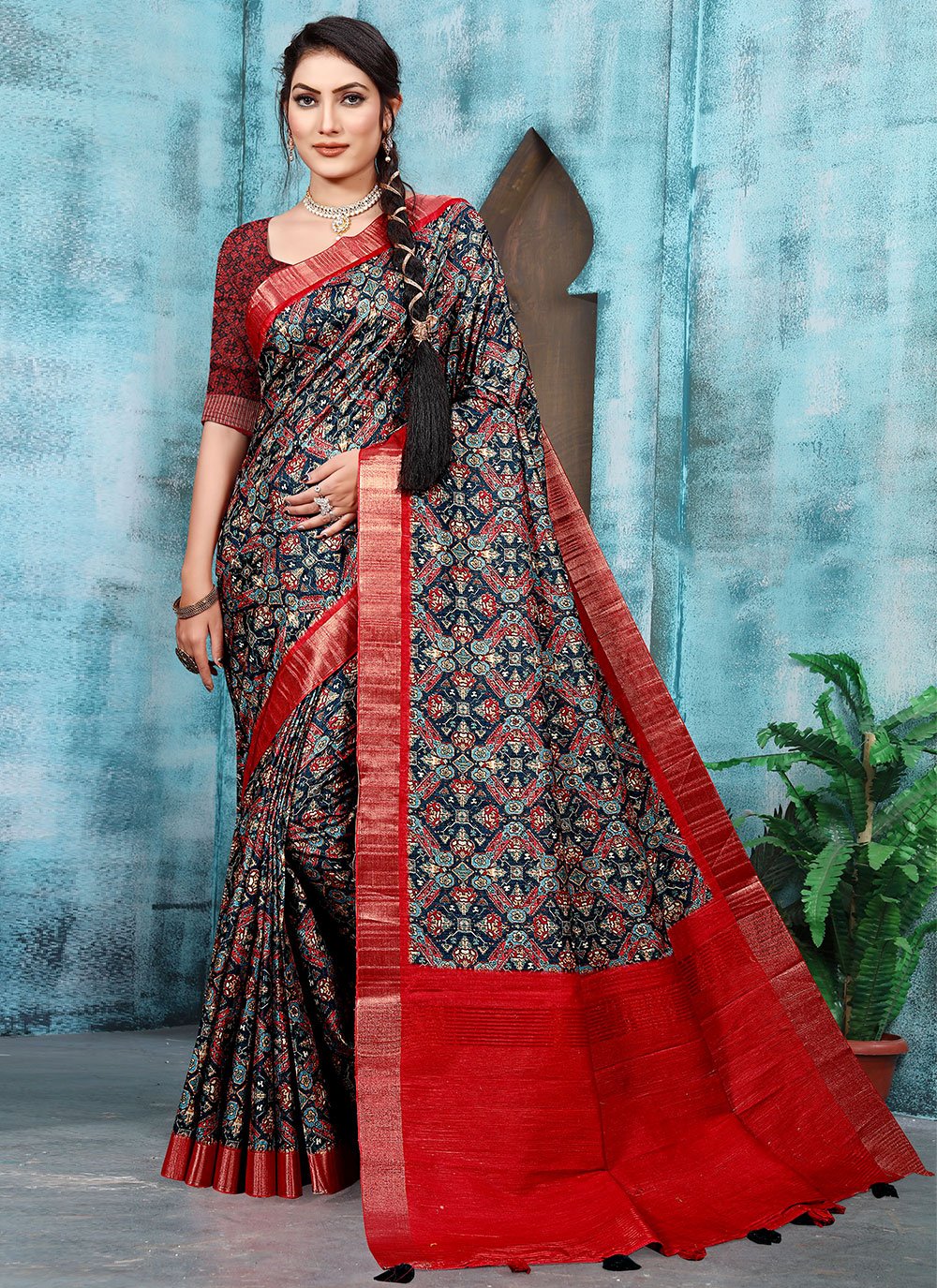 Classic Banarasi Silk Red Digital Print Saree