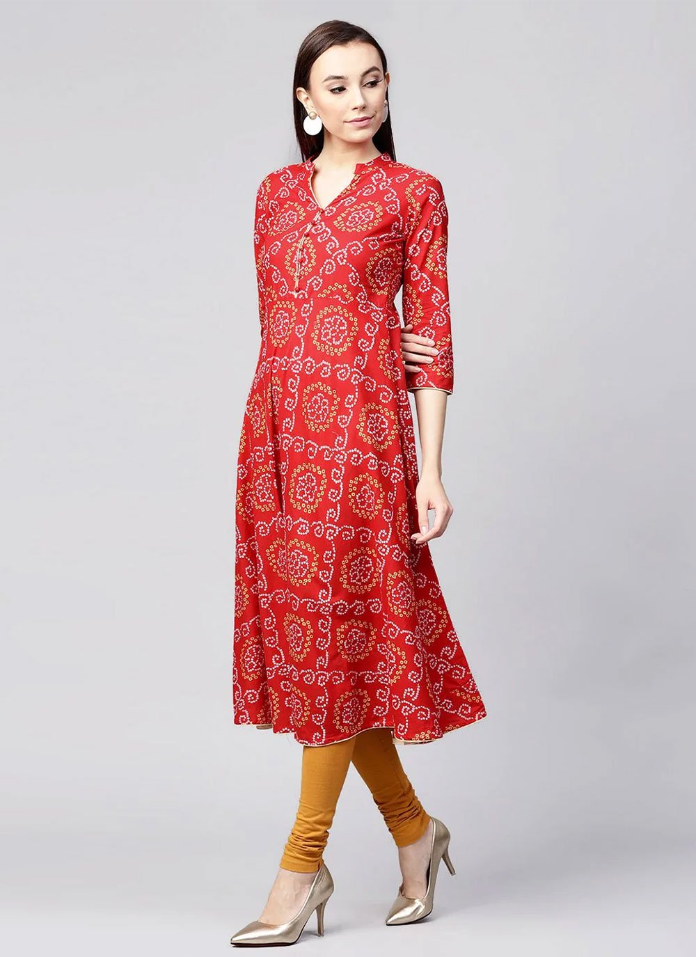 Designer Kurti Cotton Red Print Kurtis