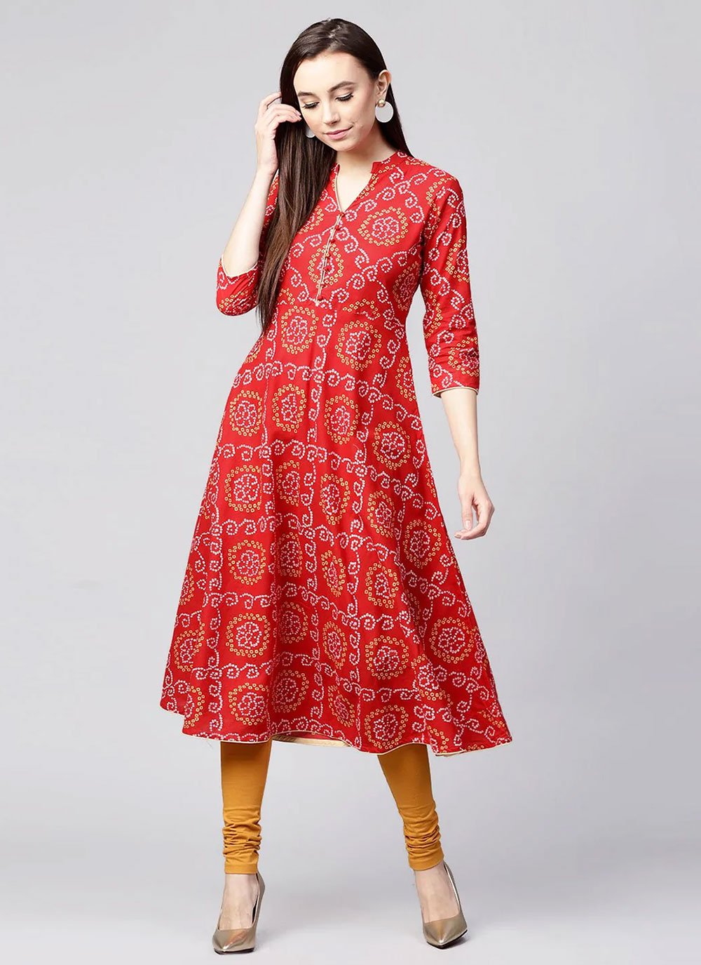 Designer Kurti Cotton Red Print Kurtis