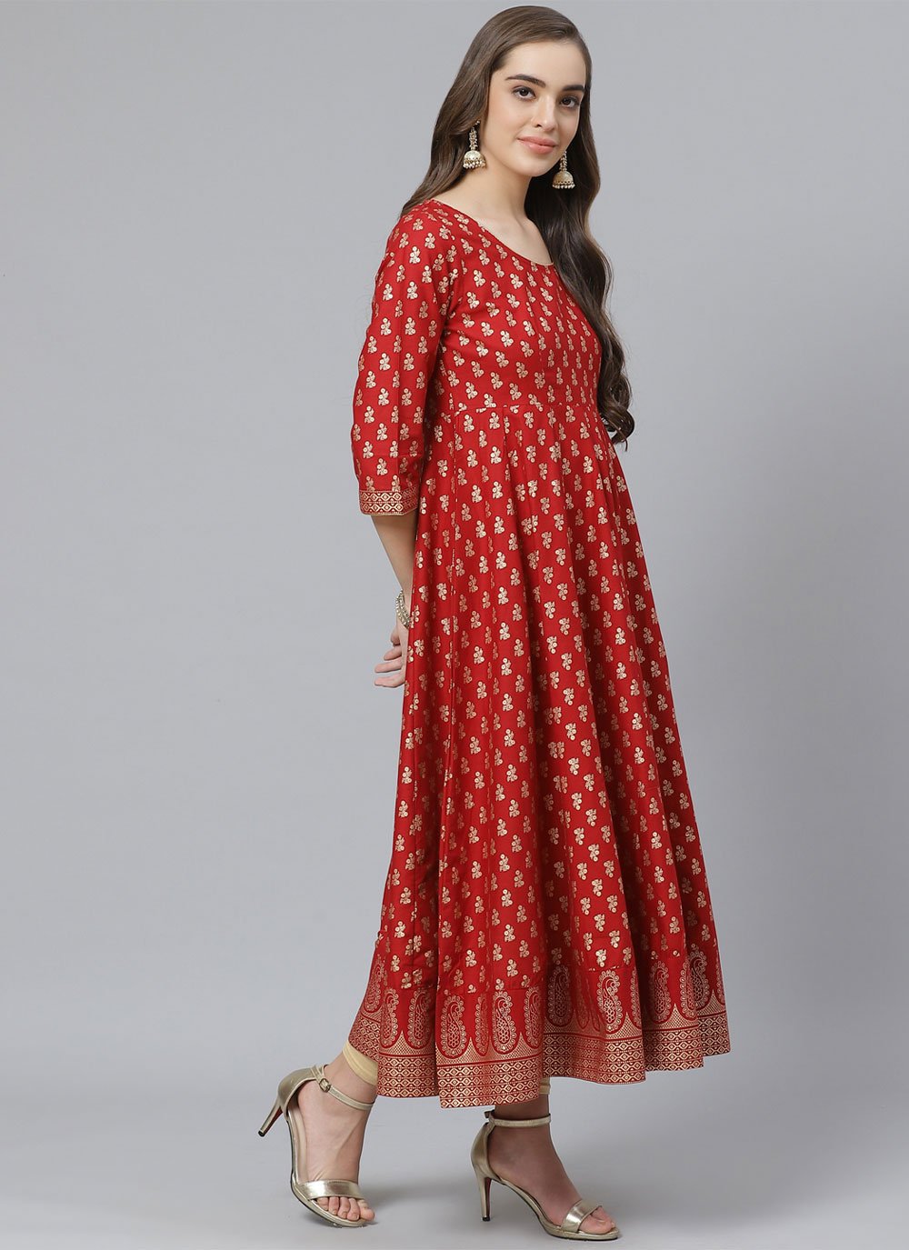 Salwar Suit Cotton Red Print Salwar Kameez