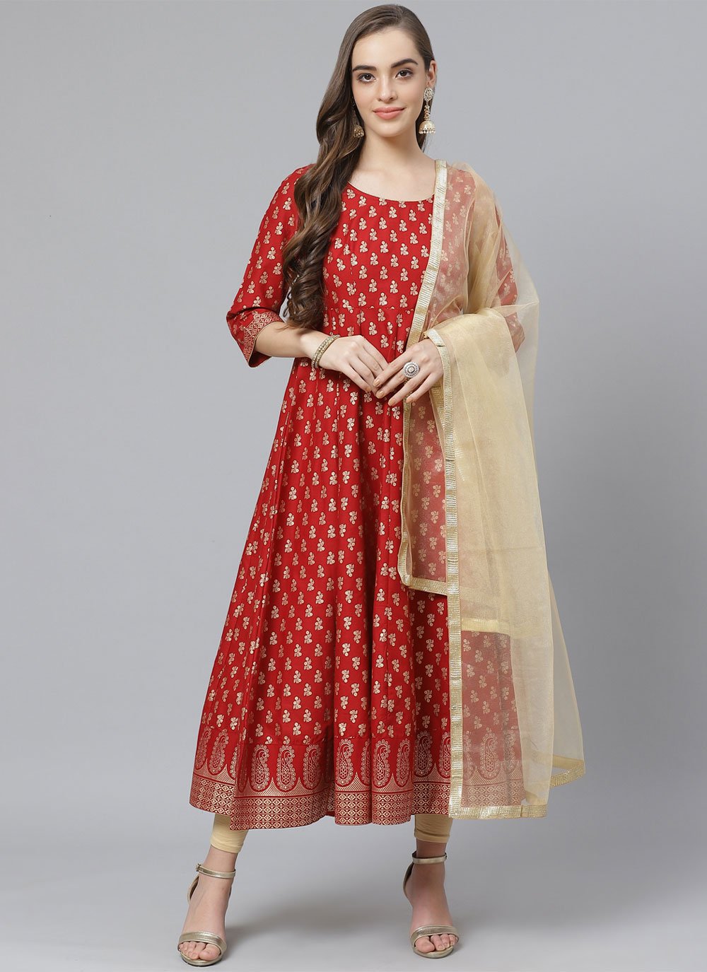 Salwar Suit Cotton Red Print Salwar Kameez