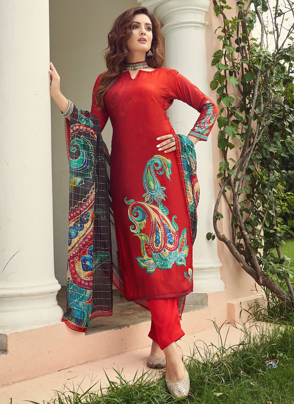 Trendy Suit Silk Viscose Red Digital Print Salwar Kameez