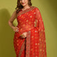 Classic Chiffon Georgette Red Embroidered Saree