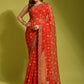 Classic Chiffon Georgette Red Embroidered Saree