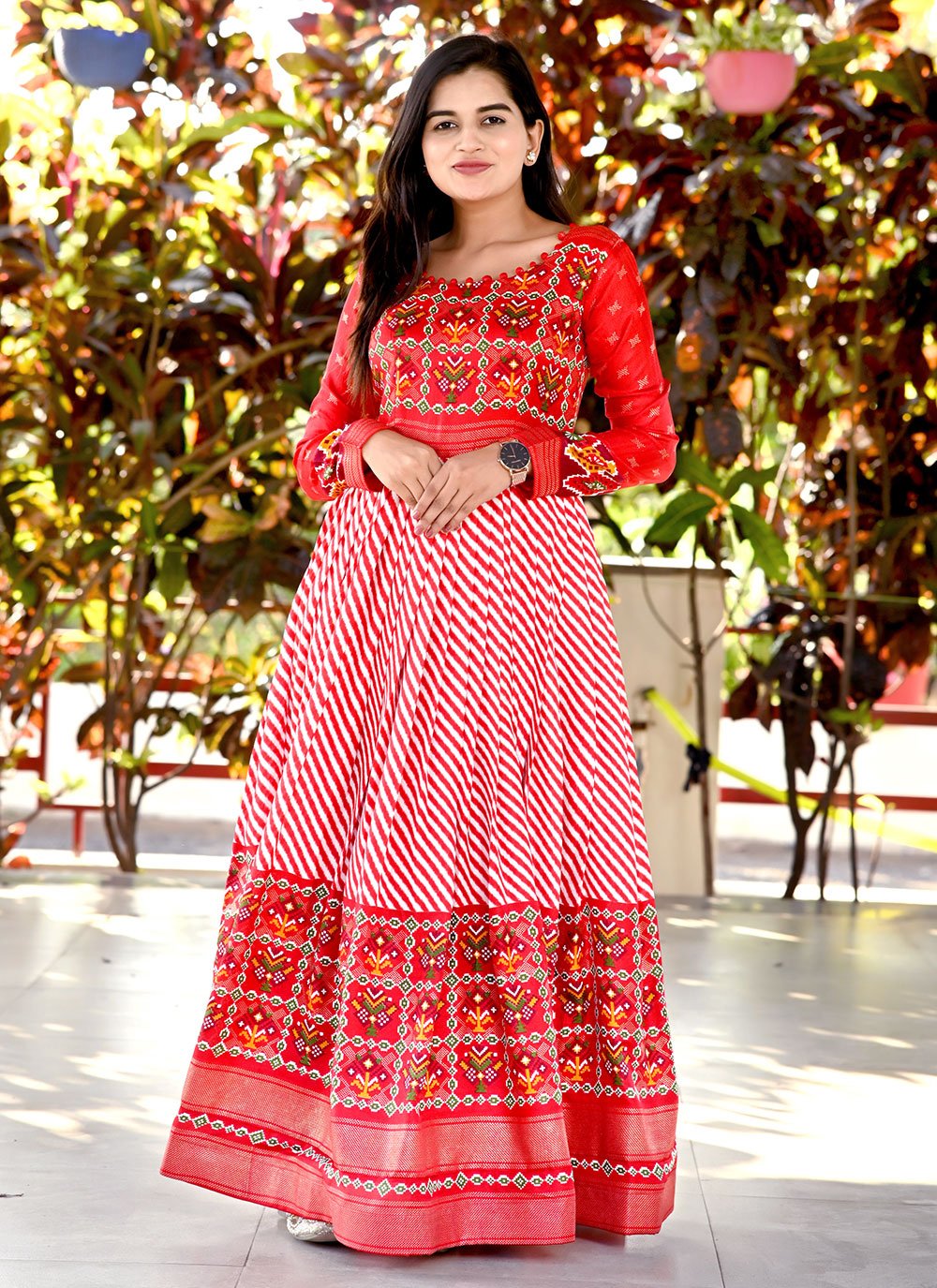Designer Gown Pashnima Silk Red Foil Print Gown