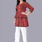 Party Wear Kurti Rayon Red Foil Print Kurtis