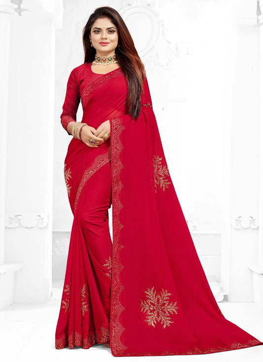 Trendy Saree Georgette Red Lace Saree