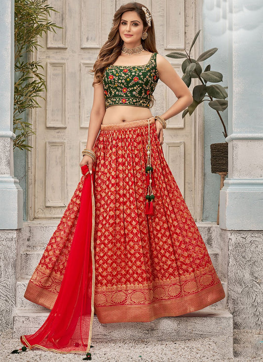 Lehenga Choli Georgette Red Print Lehenga Choli