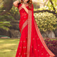 Classic Georgette Red Embroidered Saree