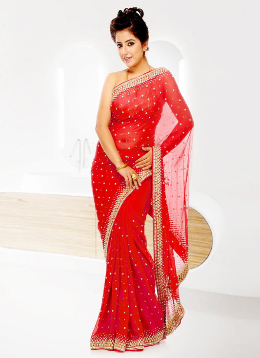 Classic Georgette Red Hand Work Saree