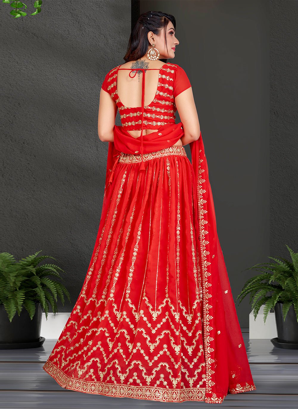 Lehenga Choli Georgette Red Embroidered Lehenga Choli