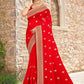 Classic Georgette Red Embroidered Saree