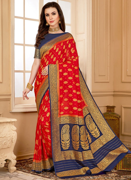 Trendy Saree Georgette Red Weaving Saree