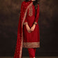 Salwar Suit Georgette Red Embroidered Salwar Kameez